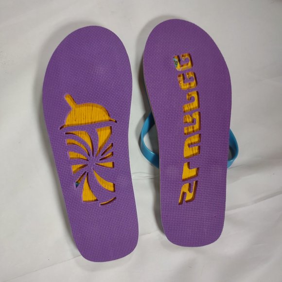 7-11 Slurpee Flip Flops Neet Feet Blue Green Purple Men's size 9-11 1/2 Large - Picture 8 of 9